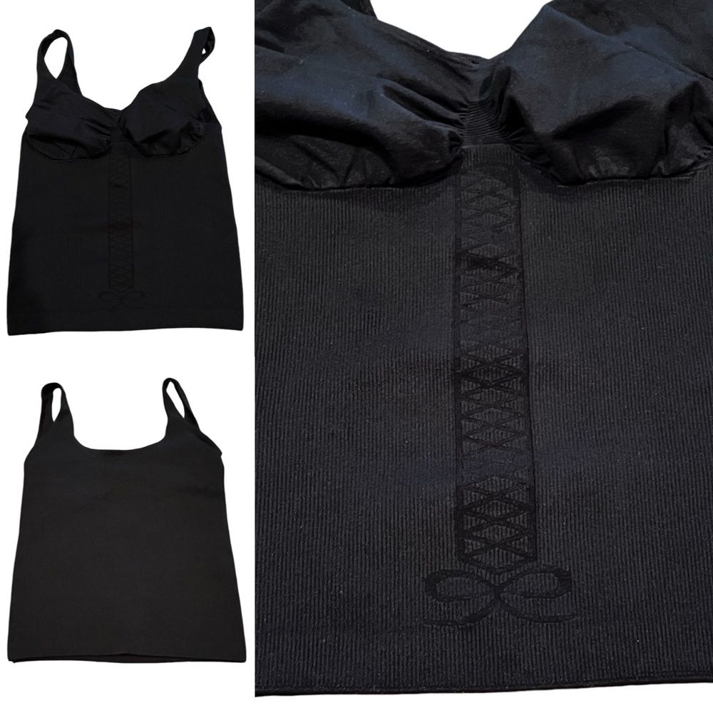 Guess Compression Tank Top M/L Black Ribbed Scoop Neck New